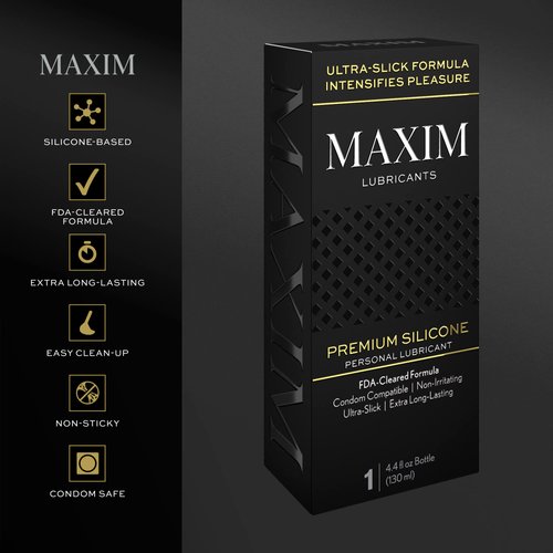 MAXIM Premium Silicone Personal Lubricant, Cleared Formula, Long-Lasting, Non-Sticky, Non-Irritating, Compatible with Toys and Condoms, 4.4 FL OZ / 130 ML, Topical Use Only