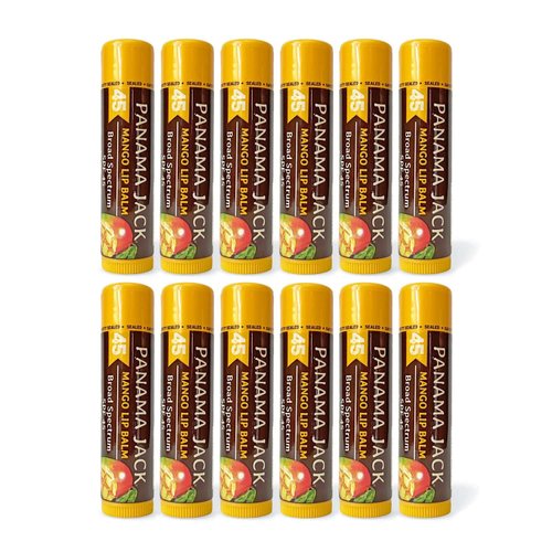 Panama Jack SPF 45 Lip Balm - Broad Spectrum UVA-UVB Sunscreen Protection, Prevents & Soothes Dry, Chapped Lips (Pack of 12, Mango)