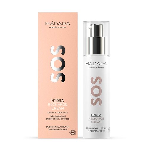 MÁDARA Organic Skincare | SOS Hydra Recharge Cream – 50ml, Intensely hydrating moisturiser with hyaluronic acid and linseed, Dermatologically proven face cream for dry skin, Organic certified