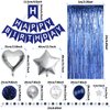ZERODECO Birthday Party Decorations for Men, Black Navy Blue Silver Happy Birthday Banner Pompoms Balloon Arch Fringe Curtain Party Décor for Men Boys Women Girls Birthday Party Decorations Kit