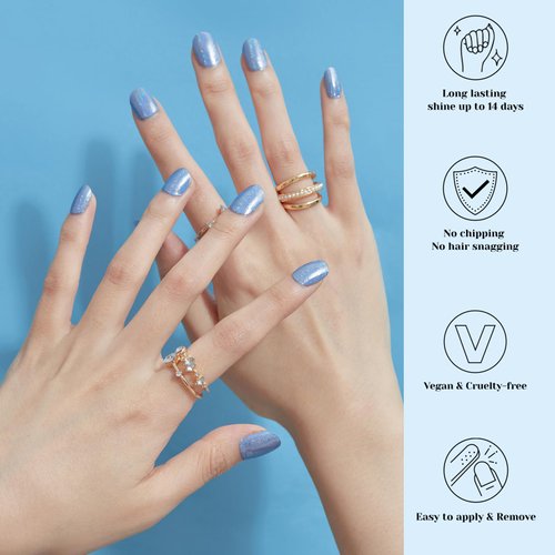 Nelikoo Semi Cured Gel Nail Strips, 20 pcs Gel Nail Stikers, Gel Nail Wraps Semi Cured, Salon-Quality, 2 Weeks Long Lasting Ice Age