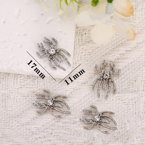 30Pcs Spider Nail Charms Silver Nail Charm for Halloween Holiday with Rhinestone Design Alloy Spider Charm for Women Girls Holiday DIY Nail Art Decorations Accessories