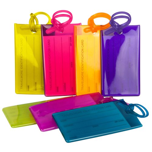 7 Pack TravelMore Luggage Tags for Suitcases, Flexible Silicone Travel ID Identification Labels Set for Bags & Baggage - Multi Color Pack