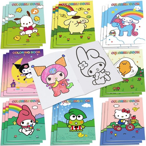 AVONO Kitty Birthday Party Supplies, 24Pcs Kitty Coloring Books for Kawaii Birthday Party Favors Gifts, Goodie Bag Stuffers, Classroom Rewards, 8 Styles