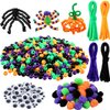 Halloween Pony Beads Plastic Beads Craft Beads Pipe Cleaners Chenille Stems Pompoms and Wiggle Eyes for Halloween Craft and Art DIY Decoration