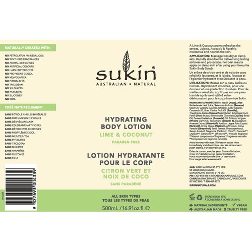 Sukin Lime & Coconut Scent Hydrating Body Lotion For Women, For All Skin Type, Paraben Free, 16.91 Fluid Ounces (Pack Of 1)