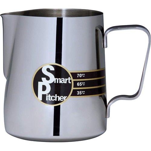SMART PITCHER Espresso Coffee Milk Frothing Pitcher With Built-In Thermometer, Stainless Steel (12 oz)