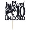 Cos mos Video Game Level 10 Unlocked Birthday Cake Topper Black Glitter Boys 10th Birthday Cake Decorations Level Up Winner Party Decoration Supplies