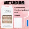 Pink Press on Nails Short Square Champagne Gold Glitter Exquisite Design Fake Nails Chrome Acrylic Nails Press on Artificial Nails Stick on Nails Natural Nail Kits for Women and Girls 24Pcs