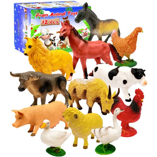 Animal Figurines, 12 Piece Farm Animals Toys, Realistic Learning Educational Animal Playset Party Decorate Toy Bath Toys for Boys Girls Kids Toddler