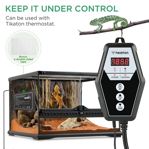 Tikaton Reptile Heating Pad and Digital Thermostat Combo Set, Under Tank Heater for 10-20gal/30-40gal Tank, Terrarium Heat Mat for Turtle/Snake/Lizard/Frog/Spider/Plant Box