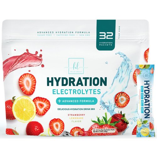 Daily Electrolyte Drink Mix - Strawberry Lemonade Hydration Powder Packets with 6 Electrolytes & Minerals - Sugar Free, Keto Friendly, Electrolytes Powder Recovery Drink w Real Salt - 32 Servings