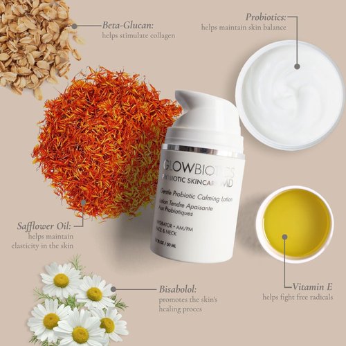 Glowbiotics Gentle Probiotic Calming Lotion: Lightweight Face Moisturizer, Non-Greasy Daily Hydration with Hyaluronic Acid, Vitamin E, and Shea Butter, for Women and Men