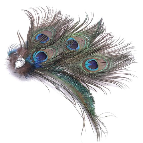 Anglacesmade Bridal Feather Hair Clip Peacock Feather Fascinator Feather Brooch for Wedding Prom Festival Party 20s Flapper Headpiece for Women and Girls