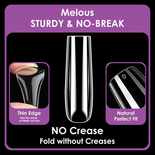 XXL Square Nail Tips, Melous 600 PCS Full Cover Stright Clear False Nail Tips Gel x Nail Tips