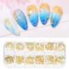 WEILUSI 3D Nail Art Steel Studs Summer Metal Nail Charms Sparkle Gold Metal Nail Studs Jewels Mix Shapes Shell Starfish Pineapple Feathers Rivet Design for Women Nail DIY Tools Manicure Decorations