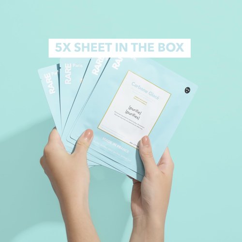 RARE Paris - Carbone Glacé Purifying Facial Mask - Purifying Carbon Black Sheet Mask with Hamamelis & Mallow - Purifying, Firming, Revitalizing - Made in France - 5/Box - 0,77 oz