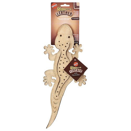 SPOT Skinneeez Leather Lizard - Stuffing Free Dog Toy Made From Real Leather with 2 Squeakers, Mess Free Design for Strong Chewers, Tug Toy for Medium Dogs and Puppies - 15in