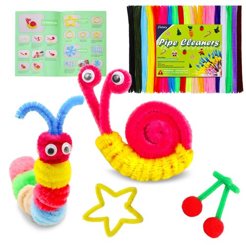 Zlulary 200 Pcs Pipe Cleaners Craft, Pipe Cleaners Chenille Stem, Pipe Cleaners for Crafts, Pipe Cleaners Craft Supplies with Instructions, Pom Poms, Pipe Cleaner Art Kits