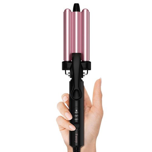 FARERY Mini Hair Crimper Hair Waver 3 Temperature Adjustable, 3 Barrel Curling Iron for Short Hair, Hair Crimper for Women Beach Waves, Crimper Hair Tool 1/2 Inch Travel Size, Dual Voltage, Pouch Bag