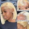 GIRLOFDREAMS 13x4 Blonde 613 Bob Wig Human Hair Straight Lace Front Wigs Glueless 180 Density Pre Plucked with Baby Hair Brazilian Remy Short Hair Transparent Lace Frontal Wigs for Black Women