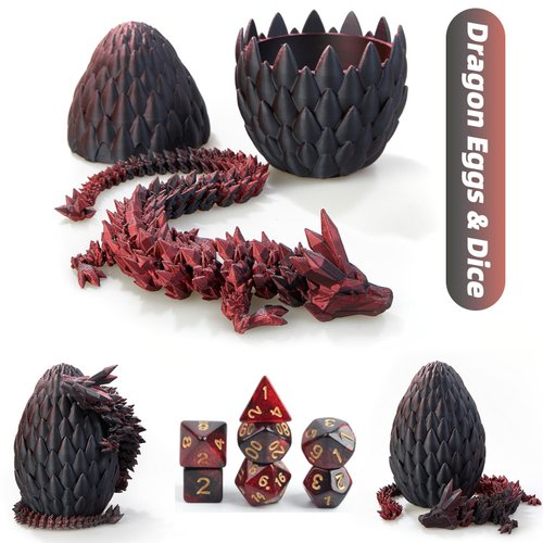 DND Dice Set (7 Pieces) and 3D Printed Dragon Egg,Fidget Toys,Surprise Dragon Egg and Polyhedral Dice Set with Gift Box,Playing Game with Dragon Eggs for RPG DND MTG