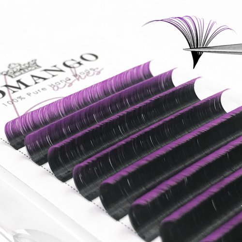 Purple Ombre Colored Lash Extension 0.07 D Curl 8-14mm Mix Tray, CoMango Black Gradient Purple Easy Fan Volume Eyelash Extensions, Lashes Soft Matte Salon Use, Self Fanning Volume Lashes！