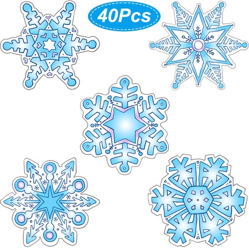 Snowflakes Cut-Outs Christmas Winter Theme Colorful Cutouts with Glue Point Dots for Winter Holiday Classroom School Bulletin Board Christmas Party Decoration, 5.9 x 5.9 Inch (40 Pieces)