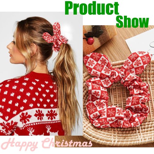 6pc Christmas Bow Scrunchies for Hair Women Girls Cute Bunny Ear Hair Scrunchie Hair Bands Pontail Scrunchy Hair Accessories