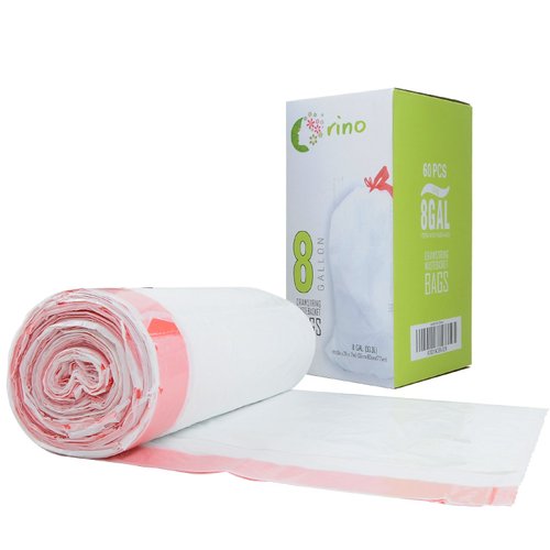 Orino Ultra Strong Garbage Bags 8 Gallon Trash Can Liners for Kitchen and Office Unscented White Drawstring Trash Bags, 60 Count 0.74 mil 22" x 24"