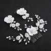 Teyglen Flower Bride Wedding Hair Comb Silver Crystal Pearl Hair Piece Leaf Flower Headpiece for Bride Hair Jewelry for Women (Silver)