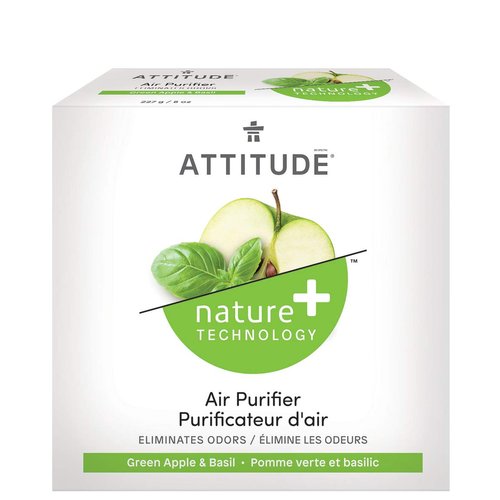 ATTITUDE Air Purifier, Activated Carbon Freshener, Odor Remover, Plant and Mineral-Based, Vegan, Green Apple and Basil, 8 Ounces