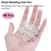 AKOAK 40 Pcs Bride Diamond Pearl Flower Tiara Wedding Bridesmaid Pearl Flower Hair Pin Delicate and Elegant Female U-pin Metal Hair Fork for Women's Hair Jewelry