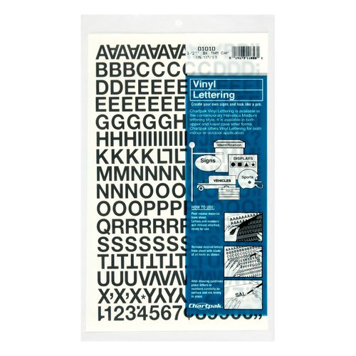 Chartpak Self-Adhesive Vinyl Capital Letters and Numbers, 1/2 Inches High, Black, 201 per Pack (01010), 1/2 Inch High