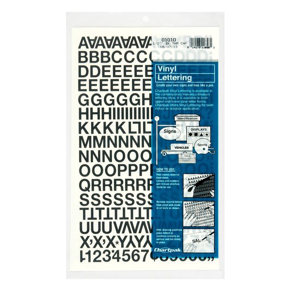 Chartpak Self-Adhesive Vinyl Capital Letters and Numbers, 1/2 Inches High, Black, 201 per Pack (01010), 1/2 Inch High