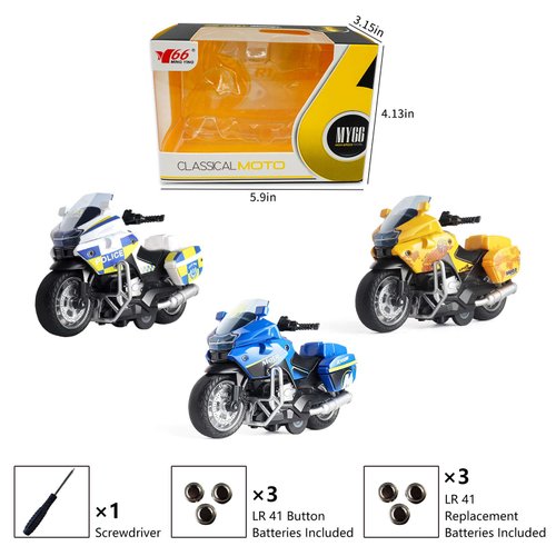 MING YING 66 Police Motorcycle Toy - Pull Back Toy Motorcycle with Sound and Light Toy,Toy Motorcycles for Boy,Toys for 3-9 Year Old Boys (Blue)
