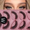 Cat Eye Lashes Mink Magnetic Eyelashes Natural Look 3D Curl Winged Natural Durable Makeup Realistic Self Adhesive Messy End Eye Elongated Thick False Eyelashes Soft Fake Lashe (5 Pairs Pack) (Style 3)