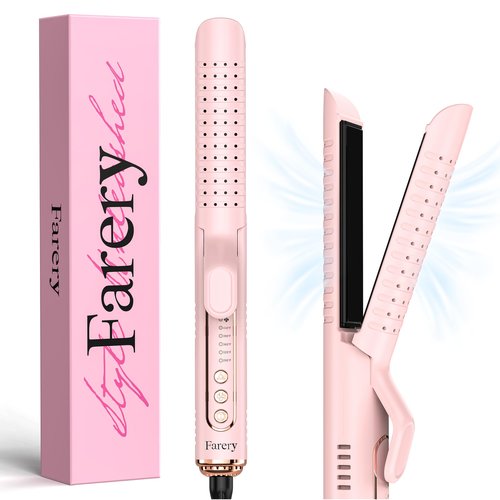 Farery Chill Set Soft-Air Curling Iron: Gentle Airflow for Quick Styling & Long-Lasting Curls, Lock in Style with Cooling Air Vents, 2-in-1 Hair Straightener & Curler with Upgraded Long Barrel, Pink