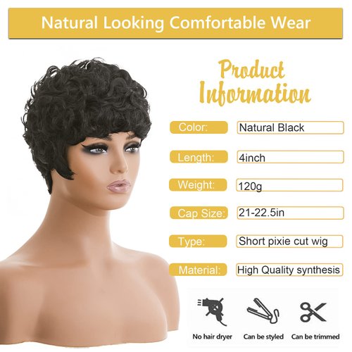 DOcute Short Pixie Cut Wig for Black Women, Short Afro Natural Black Pixie Wigs Short Pixie Wig Short Pixie Wigs for Black Women African Women Short Wigs Short Pixie Wigs for Black Women (Black)