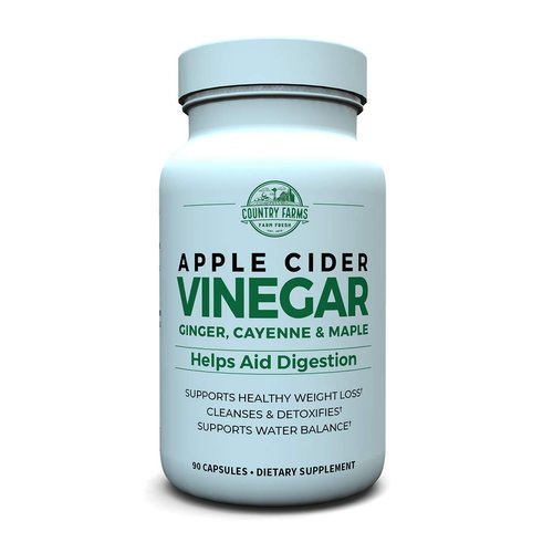 Country Farms Apple Cider Vinegar Capsules, with Ginger, Cayenne and Maple, Helps Aid Digestion, Supports Healthy Weight Loss, Cleanses and Detoxifies, Supports Water Balance, 90 Count, 90 Servings