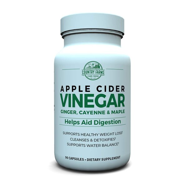 Country Farms Apple Cider Vinegar Capsules, with Ginger, Cayenne and Maple, Helps Aid Digestion, Supports Healthy Weight Loss, Cleanses and Detoxifies, Supports Water Balance, 90 Count, 90 Servings