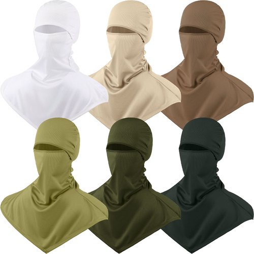 6 Pieces Balaclava Face Mask Cover Breathable Long Neck Covers for Men Women Outdoor Sports UV Sun Protection (White, Beige, Khaki, Army Green, Dark Green, Green)