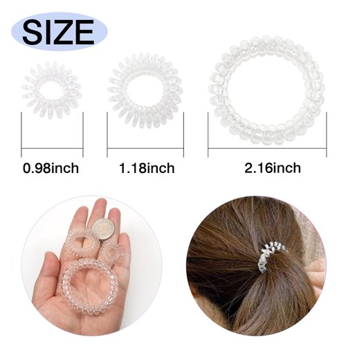 TUUXI 12 Pcs Spiral Hair Ties Clear Scrunchies Hair Accessories for Women Hair Ties No Damaged Rubber Bands for Hair Ponytail Holders Spiral Hair Ties 3 Sizes
