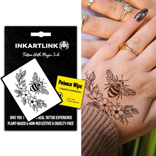 INKARTLINK Temporary Tattoos, Semi Permanent Tattoos Adult Art Designs Waterproof Temporary Tattoos Party Favors Tattoo Stickers Realistic, No Adhesive, Lasts 1-2 Weeks (Bee)