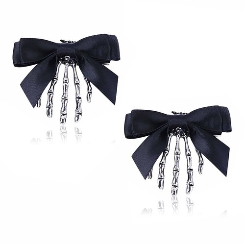 Utavu 2pcs Skeleton Hair Clip Claw Skeleton Hand Hair Clip Bone Clips Spooky Skull Goth Hair Clips Halloween Hair Accessories for Women Girls, Pack Of 2