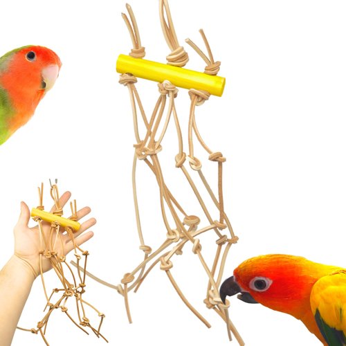 Bonka Bird Toys 2678 Knot Climber Small Leather Wood Chew Gym Parrot Cage Toy, Cockatiel, Parakeet, Conure, and Similar Breed Sizes