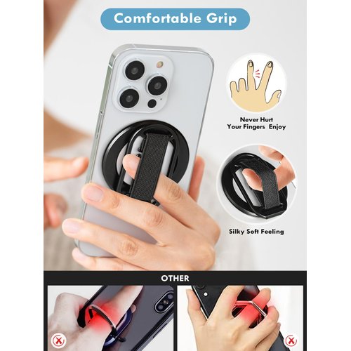 Mindsky All Aluminum Alloy Upgrade for Mag-Safe Phone Ring Holder with Finger Strap,Removable Ligament Ring Holder, Compatible iPhone15/14/13/12 Series,Android(Comes with1magnetic Ring)