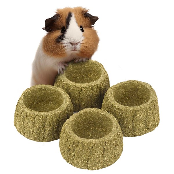 Evergreen Pet Supplies [4 Pack] Furry Friends Timothy Hay Chewing Bowl for Small Pets & Bunnies - Edible Bowls for Guinea Pig Treats - Ferret & Rabbit Toys - Guinea Pig Food Bowl - Bunny Toys