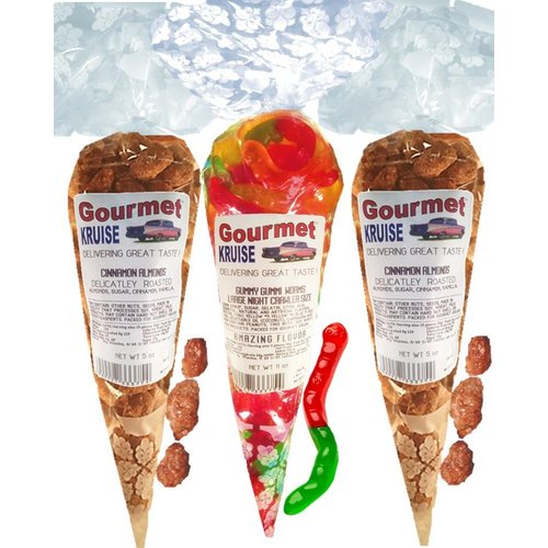 Almonds (2) Cinnamon Roasted (1) Worms Wild Fruit Assorted (NET WT 21 OZ) Gourmet Kruise Signature Gift Bags