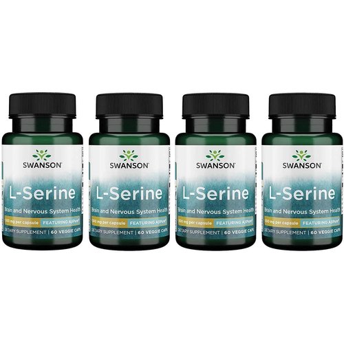 Swanson Ajipure L-Serine - Amino Acid Supplement Supporting Brain Health & Nervous System Function - Natural Formula Promoting Cognitive Function - (60 Veggie Capsules, 500mg Each) 4 Pack